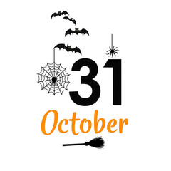 Halloween 31 October Bats Spiderweb Broom thirty-one