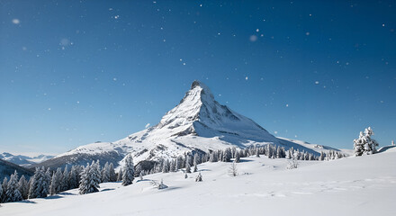 Snowy mountain peaks and pristine winter landscape.