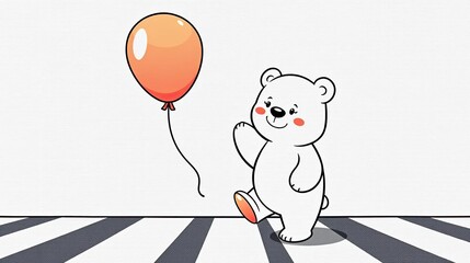 Cute Cartoon Bear Walking with Balloon - Ideal for children's designs, greeting cards, party invitations, and educational materials.