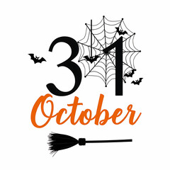 Thirty One October Halloween graphic with bats and broom