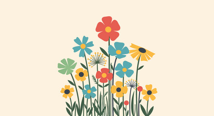 Obraz premium Colorful Floral Illustration A Vibrant Display of Blooming Flowers on a Soft Background