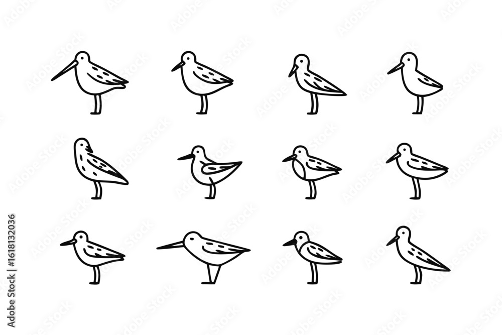 Aufkleber minimalist bird collection: a collection of stylized, outline illustrations of avian forms. depictin