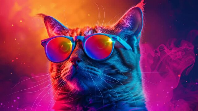Vibrant Digital Art Cool Feline in Colorful Sunglasses Exuding Playful and Trendy Vibe