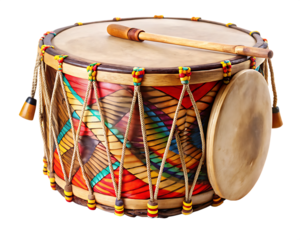  native hand-made drum for music isolated on white background PNG.AI Generated.