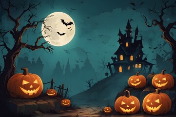 Grunge Halloween background with pumpkins