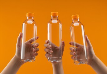 Minimalist modern plastic water bottle with orange cap, vibrant studio background for product promotion