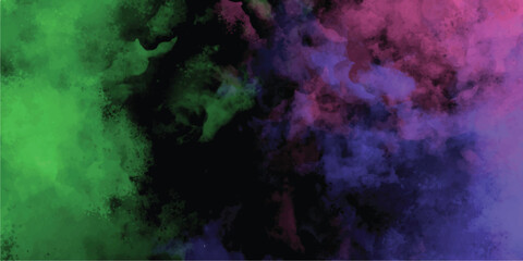 Abstract watercolor background with blend of green purple and pink hues on a black backdrop for artistic designs and presentations
