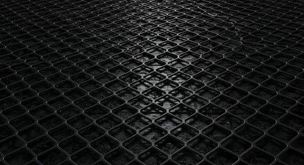 Detailed close-up view of a black metal grid pattern.