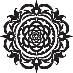 Intricate Circular Mandala Laser Cut Design features a stunning blend of floral and geometric symmetry, rendered in a precise black vector 