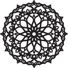 Intricate Circular Mandala Laser Cut Design features a stunning blend of floral and geometric symmetry, rendered in a precise black vector 