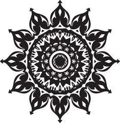 Intricate Circular Mandala Laser Cut Design features a stunning blend of floral and geometric symmetry, rendered in a precise black vector 