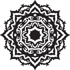 Intricate Circular Mandala Laser Cut Design features a stunning blend of floral and geometric symmetry, rendered in a precise black vector 