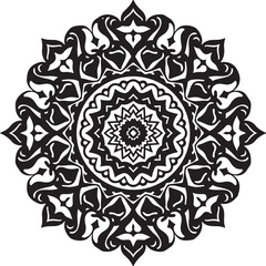 Intricate Circular Mandala Laser Cut Design features a stunning blend of floral and geometric symmetry, rendered in a precise black vector 