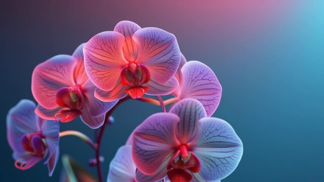 Vibrant Pink and Purple Orchid Flowers Exotic Beauty in Natures Bloom, Showcasing Elegance and Plant Serenity in Flat Design Style