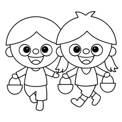 Obraz premium Two happy children walking with treat bags kids smiling