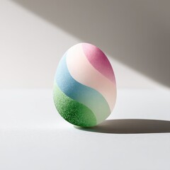 Pastel Striped Easter Egg on White Background
