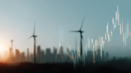 Wind turbines symbolize renewable energy solutions through transparent geometric overlay design.