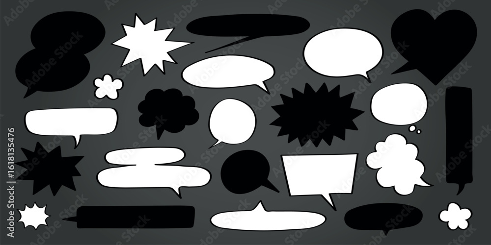 Poster chalkboard with various white speech bubbles. speech bubbles of different shapes. speech bubbles dra