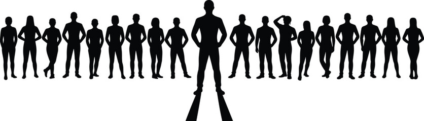 Confident Leader Standing in Front of Team Silhouettes Symbolizing Leadership, Unity, Empowerment, and Professional Group Success Concept