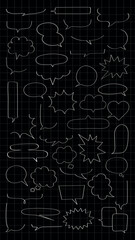 A collection of speech bubbles and starbursts on a peach background. Various shapes and sizes, perfect for comics, design, and creative projects. Message illustration vector.