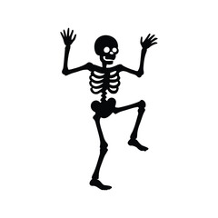 Funny dancing skeleton silhouette, Halloween vector graphic.