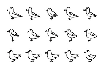 Seagull Doodle Illustration: A charming series of cartoon seagull illustrations, featuring each bird in a different posture, perfect for adding a touch of playful coastal charm.
