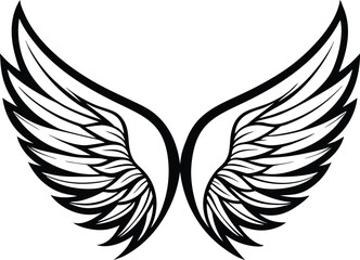 Angel wings silhouette, minimal feather sketch, elegant line art, abstract flying symbol, continuous vector drawing