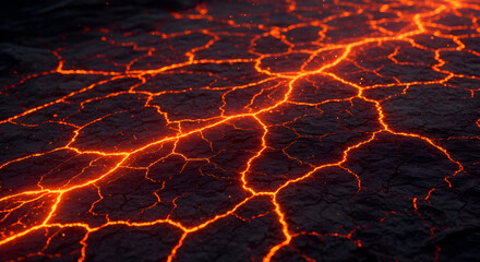 Molten rock flows through cracked earth.