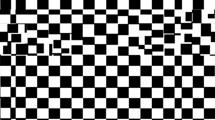 Fototapeta premium A black and white checkerboard pattern with some squares missing or deformed at the top
