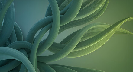 Intricate interwoven shapes of varying shades of green.