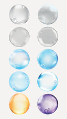 Colorful soap bubbles on a transparent background. Bubbles with rainbow hues float gracefully. Soap bubbles create a playful, colorful atmosphere. Soap bubble element vector set.