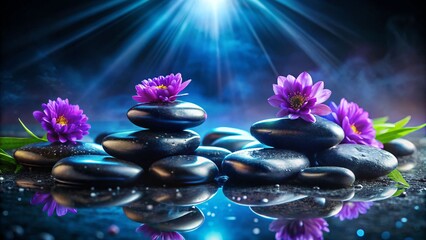 Zen stones with purple flowers for spa and relaxation