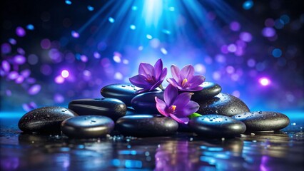 Stones with purple flowers for spa and relaxation