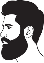 Stylized black and white profile of a bearded man