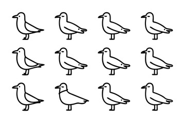Seagull Illustration: A clean, minimalist illustration features several seagulls in various poses, creating a sense of serene flight or casual observation. 