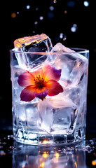 Schmelzendes Eis im Glas mit Blüte - ein Schmuckstück im Glas