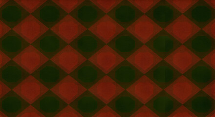 Geometric pattern of red and dark green diamonds.