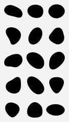 Abstract black shapes on a white background. Organic forms vary in size and contour. Abstract shapes create a dynamic, artistic pattern. Black shapes, abstract design. Black shape vector set.