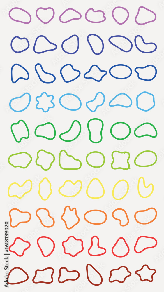 Poster colorful abstract shapes in a grid. abstract shapes in vibrant colors. various shapes in abstract fo