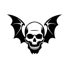 Black skull with bat wings spread wide white gothic