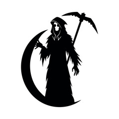 Grim reaper holding scythe and crescent moon death black silhouette