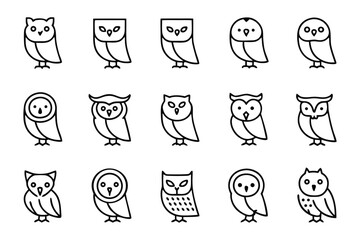 Owl Illustration Set: A collection of minimalist line art owl illustrations, offering versatility for diverse design needs, and project. Each owl is a unique form.