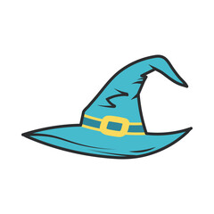Blue witch hat with yellow buckle pointed hat
