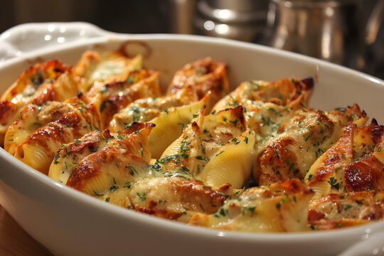 Homemade&nbsp;&nbsp;baked jumbo pasta shells with cheese and herbs