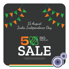 Independence day of India freedom festival offer sale concept. 50% off on shopping.