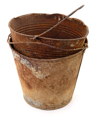 Old rusty bucket isolated.