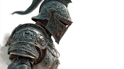 Fototapeta premium Ornate medieval knight in full armor with intricate engravings on white background.