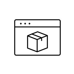 A vector icon of a web interface with a shopping bag, representing an online store layout and ecommerce interface, created in line style with editable stroke