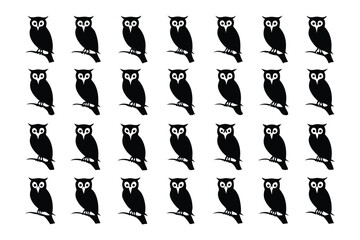 Owls Pattern: A repeated pattern of perched owls, creating a visually captivating graphic resource for design and print purposes.