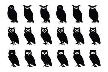 Black Owl Silhouettes: A pattern of black silhouettes of owls standing, create a simple yet compelling visual, perfect for a variety of design applications.